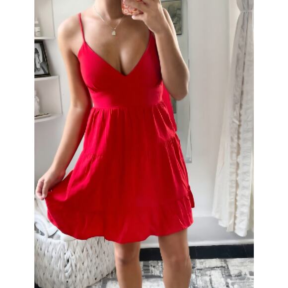 Monteau Cherry Red Linen Blend Fit & Flare Spaghetti Strap Mini Dress Size Small - Picture 6 of 7